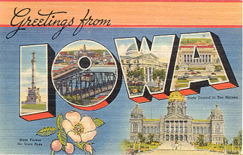 Featured is an Iowa big-letter postcard image from the 1940s obtained from the Teich Archives (private collection).